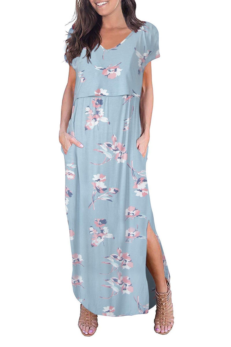 Smallshow Women's Maternity Nursing Dresses Split Long Dress for Breastfeeding Large SVP049 - Image 1